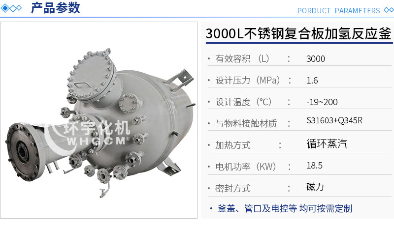 3000L不銹鋼復合板加氫工業(yè)反應(yīng)釜